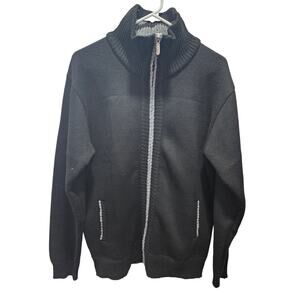 Yeokou Cashmere Wool Blend Sweater Jacket Men's Large L Black Full Zip Plaid